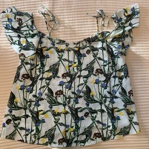 TopShop floral/bird flutter sleeve off-shoulder tank top